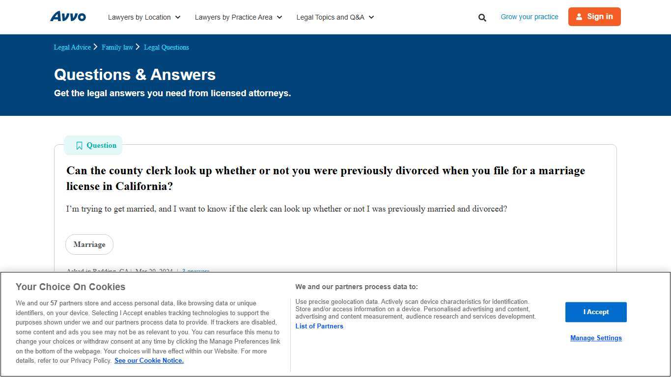 Can the county clerk look up whether or not you were previously divorced when you file for a marriage license in California? - Legal Answers